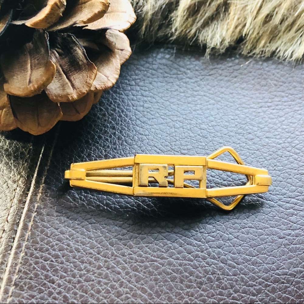 Antique men’s gold Swank Klip initial monogram tie bar clip